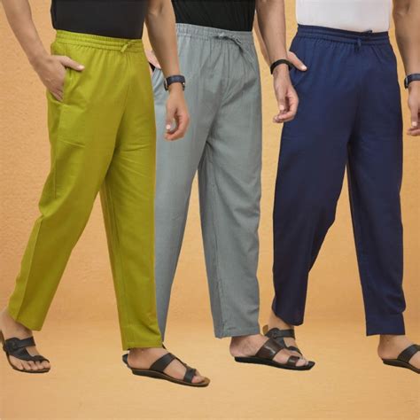 Combo of 3 Men Solid Cotton Flex Pant Gray Navy Blue and Olive Green ...