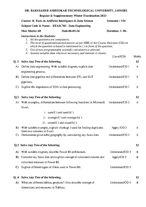 BTAIC703 Data Engineering - Supplementary Exam Questions - Studocu