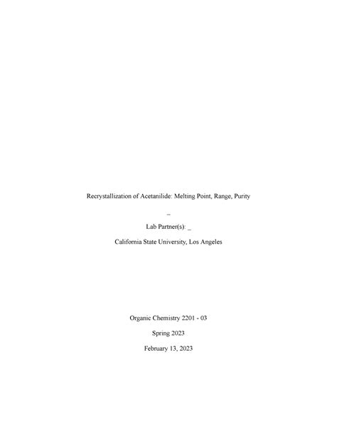 Recrystallization - n/a - Recrystallization of Acetanilide: Melting ...