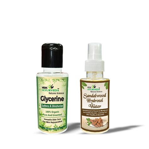 VEDICAYURVEDA Glycerine 125g & Sandalwood Hydrosol Water 100ml for skin ...