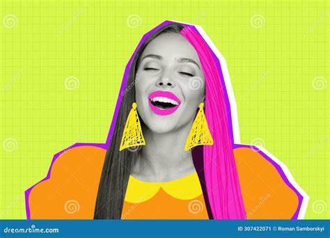 Collage 3d Pinup Pop Retro Sketch Image Of Funny Funky Lady Laughing ...