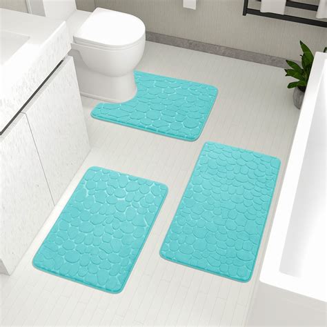 Amazon.com: YIHOUSE Bathroom Rugs Set, 3 Piece Cobblestone Memory Foam ...