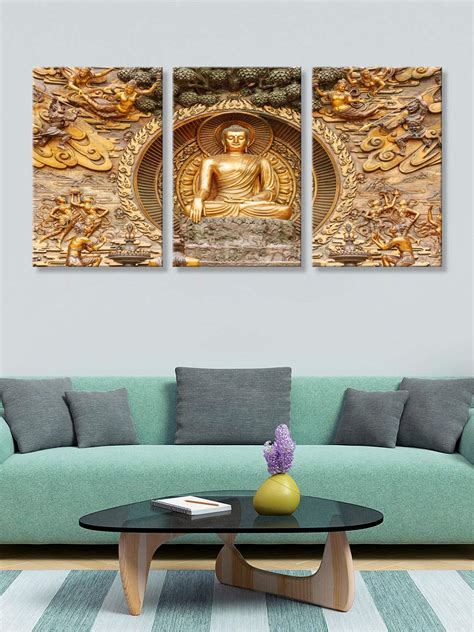 999STORE printed Golden Buddha 3D Mural Wall Art buddha wall painting ...