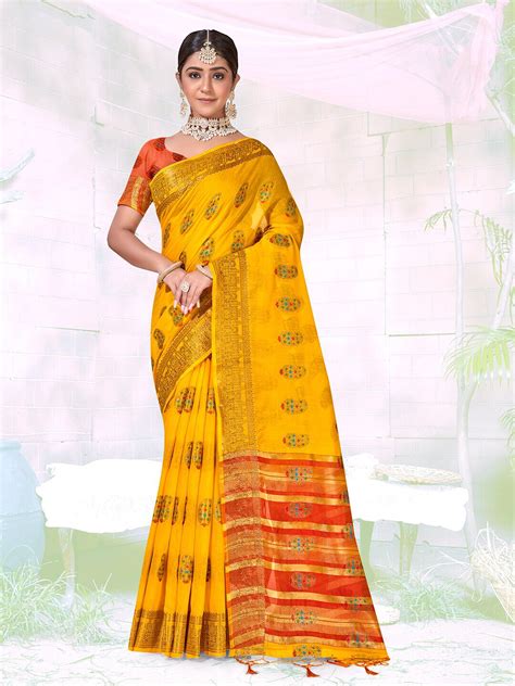 Anouk Ethnic Motifs Woven Design Zari Pure Cotton Chanderi Saree ...