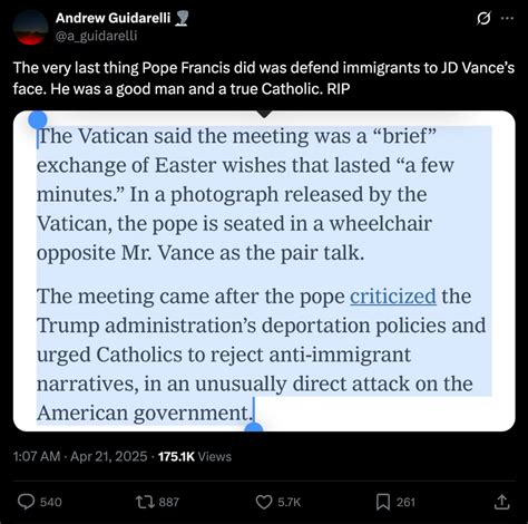 Pope Francis's Final Message To JD Vance Goes Viral