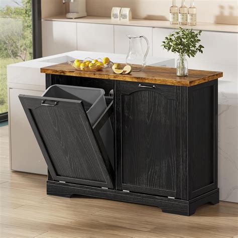 Flycity 20 Gallons Double Tilt Out Trash Cabinet Wood Kitchen Island ...