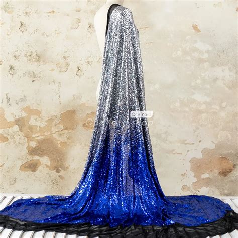 Dazzling Royal Blue and Silver Ombre Sequin Fabric - OneYard