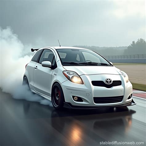 White Toyota Yaris 2009 on Race Track | Stable Diffusion Online