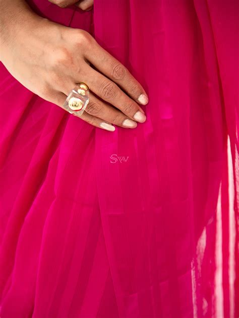 Dark Pink Stripe Satin Georgette Handloom Saree - Sacred Weaves ...