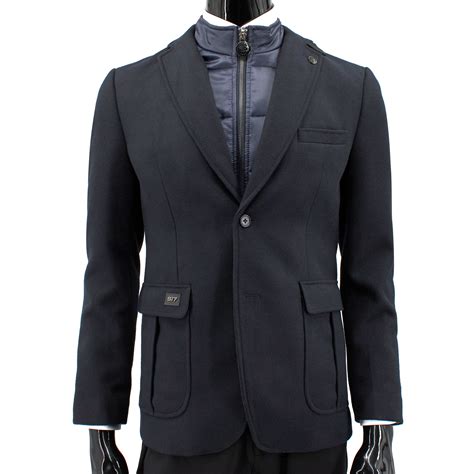 John Peter London Men's Wool Blazer with Quilted Zip-Up Lining in Navy ...