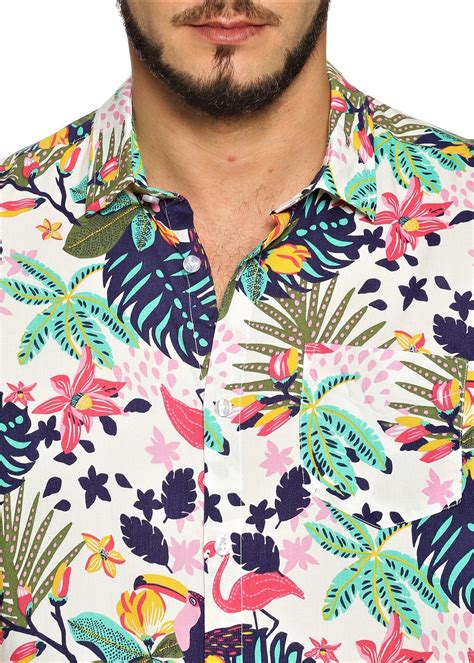 Safari - Tusok Shirt Multicolor White Floral Rayon Printed Shirt