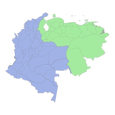 High quality political map of Colombia and Venezuela with borders of the regions or provinces ...
