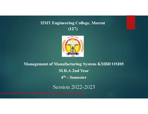 UNIT 1 Study Material: Manufacturing Systems - SEM IV MBA KMBN OM05 ...