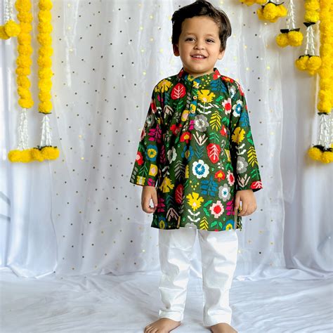 Comfortable Kurta Pajama set for Boys| Green Patola| Pure Cotton – SIA ...