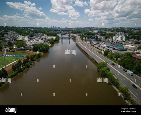 An aerial view of the Turnpike Bridge over the Passaic River in New ...