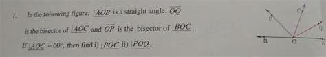 1. In the following figure, AOB is a straight angle. OQ is the bisector ...
