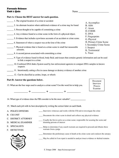 Science Spot Forensic Science Unit 1 Form - Fill Online, Printable ...