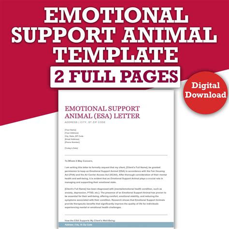 Editable Emotional Support Animal (ESA) Letter Template - Professional ...