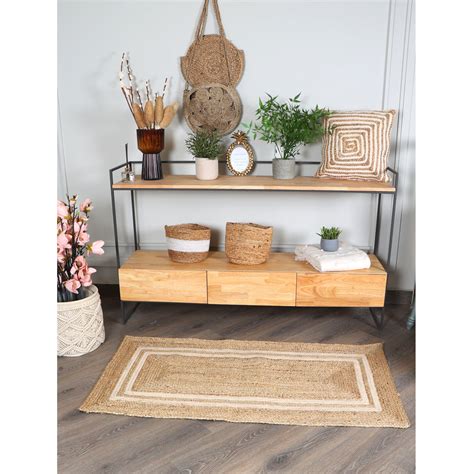 Rectangular Jute Rug with White Accents – Sashaaworld