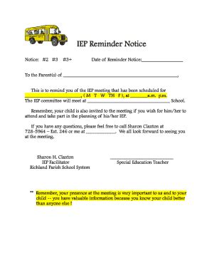 IEP Reminder Notice - Richlandk12laus - Fill and Sign Printable ...