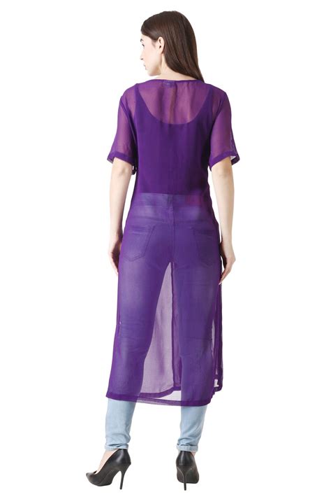 Stylish Sheer Long Kurti with Mandarin Collar - Perfect for Casual ...