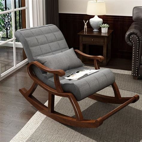 CROWN FURNITURE ART Teak Wood Modern Quality Fabric Ergonomic Rocking ...