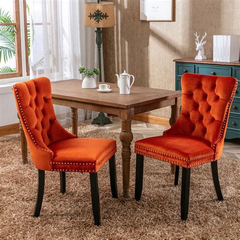 Velvet Dinning Chairs Set of 2, Wingback Accent Chairs with Upholstered ...