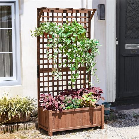 Buy Amerlife Wood Planter with Trellis Raised Bed with Trellis 36 Inch ...