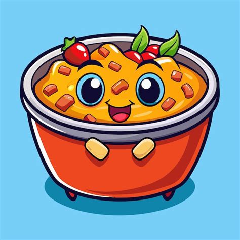 Cute and spicy macaroni soup in a bowl cartoon vector illustration ...