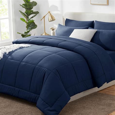 Amazon.com: CozyLux California King Comforter Sets Navy Blue, 7 Pieces ...