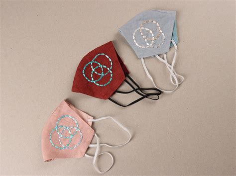 Embroidered Cotton Non Surgical Masks In Rust, Baby Blue, Peach Set Of ...