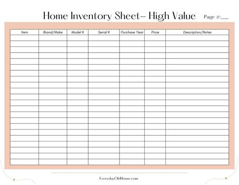 Image result for Printable Home Inventory