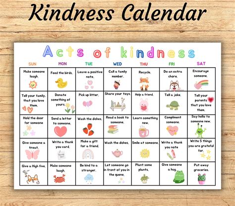 Acts of kindness calendar kindness activities for kids random acts of ...