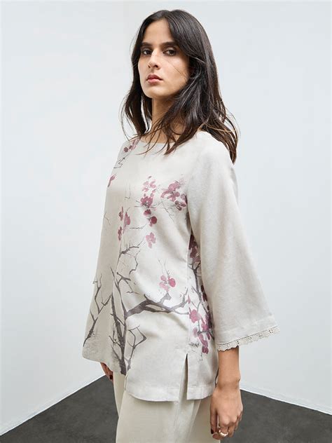 Buy Zuba Light Beige Floral Pattern Tunic from Westside