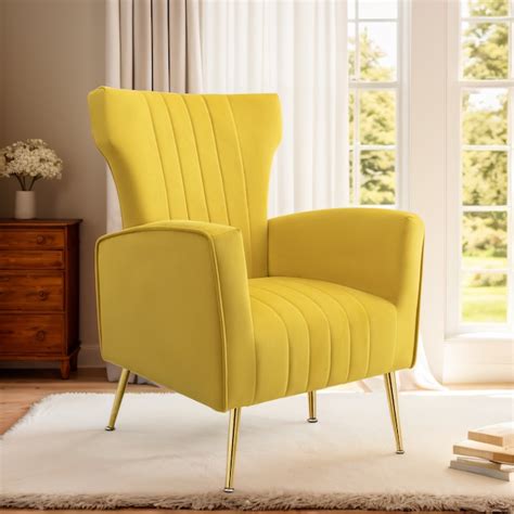 Sumyeg Velvet Wingback Arm Chair with table Modern Yellow Velvet ...
