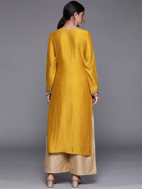 Buy Yellow Embellished Silk Kurta Online at Rs.1154 | Libas