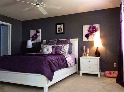 Purple Bedroom Decor Ideas - Gray Walls, White Furniture