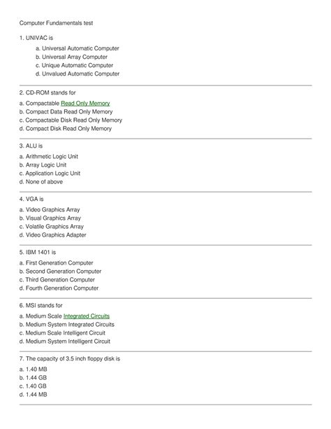 Computerfundamentalstes mcqt - Computer Fundamentals test UNIVAC is a ...