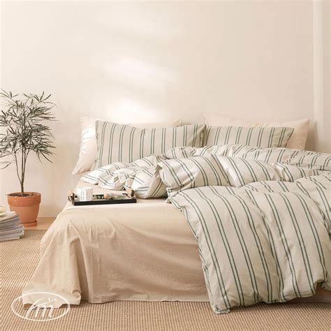 Amazon.com: VM VOUGEMARKET Full Duvet Cover Set Beige Gray Striped ...