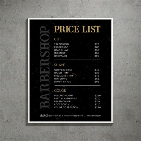 Black Barber Shop Price List Template & Price Menu for Small Business ...