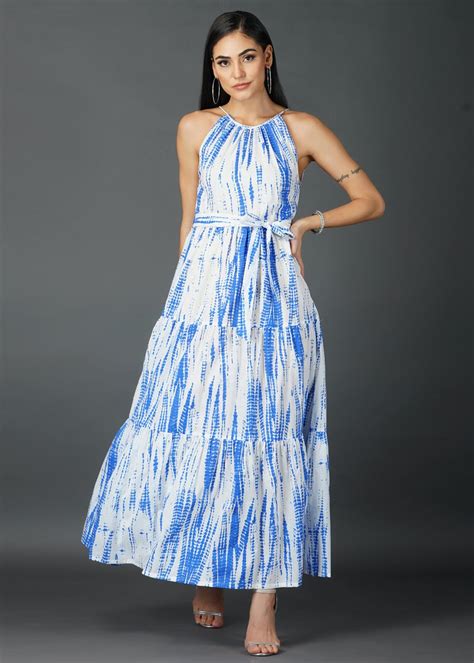 Get Blue Shibori Print Tiered Dress at ₹ 2800 | LBB Shop