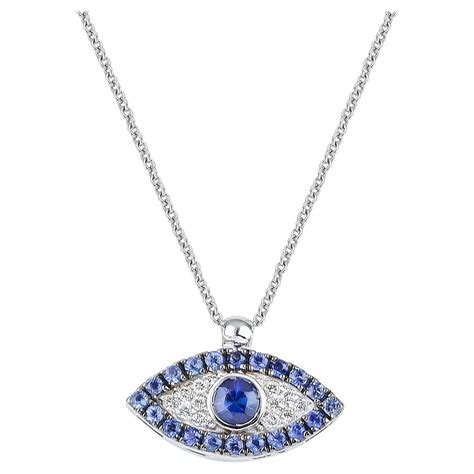 Greek Evil Eye Pendant Necklace 18Kt White Gold with Diamonds and Blue ...