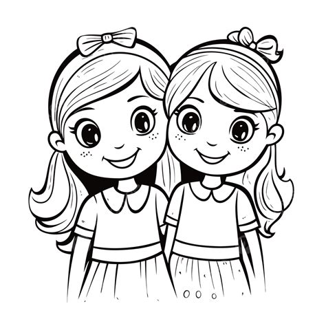 Black And White Cute Two Girls Coloring Pages Outline Sketch Drawing ...