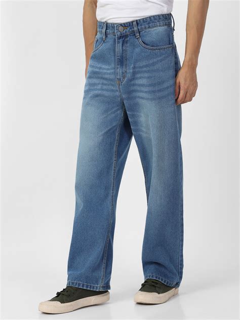 Men's Light Blue Loose Baggy Fit Washed Jeans Non-Stretchable – Urbano ...