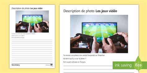 Video Games Photo Description Worksheet / Worksheet French