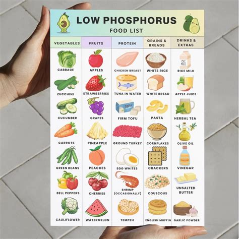 Low Phosphorus Food Chart | for Kidney Diet, Renal Meal Prep, Low Sodium, Low Phosphate Grocery ...