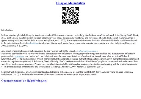 Essay On Malnutrition | PDF