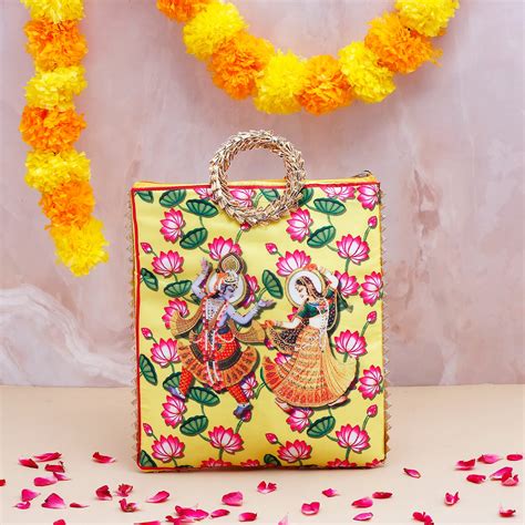 Shree Lakshmi Narayan Ethnic Handcrafted Zip Up Fabric Bag With Dry Fr