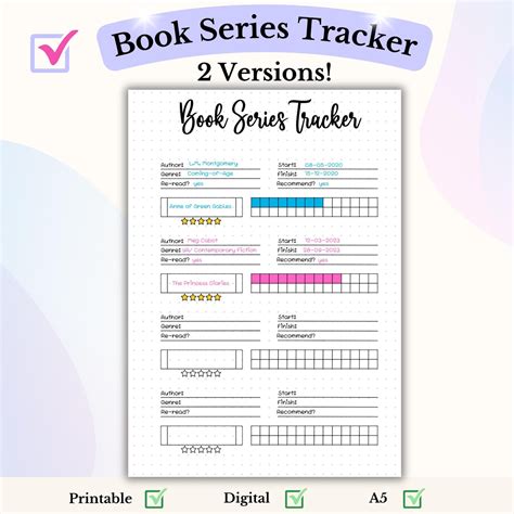 Book Series Tracker Bullet Journal Printable Book Tracker Printable Reading Log Reading Tracker ...