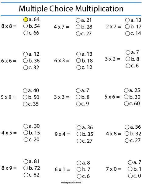 Image result for Multiple Choice Math Worksheets